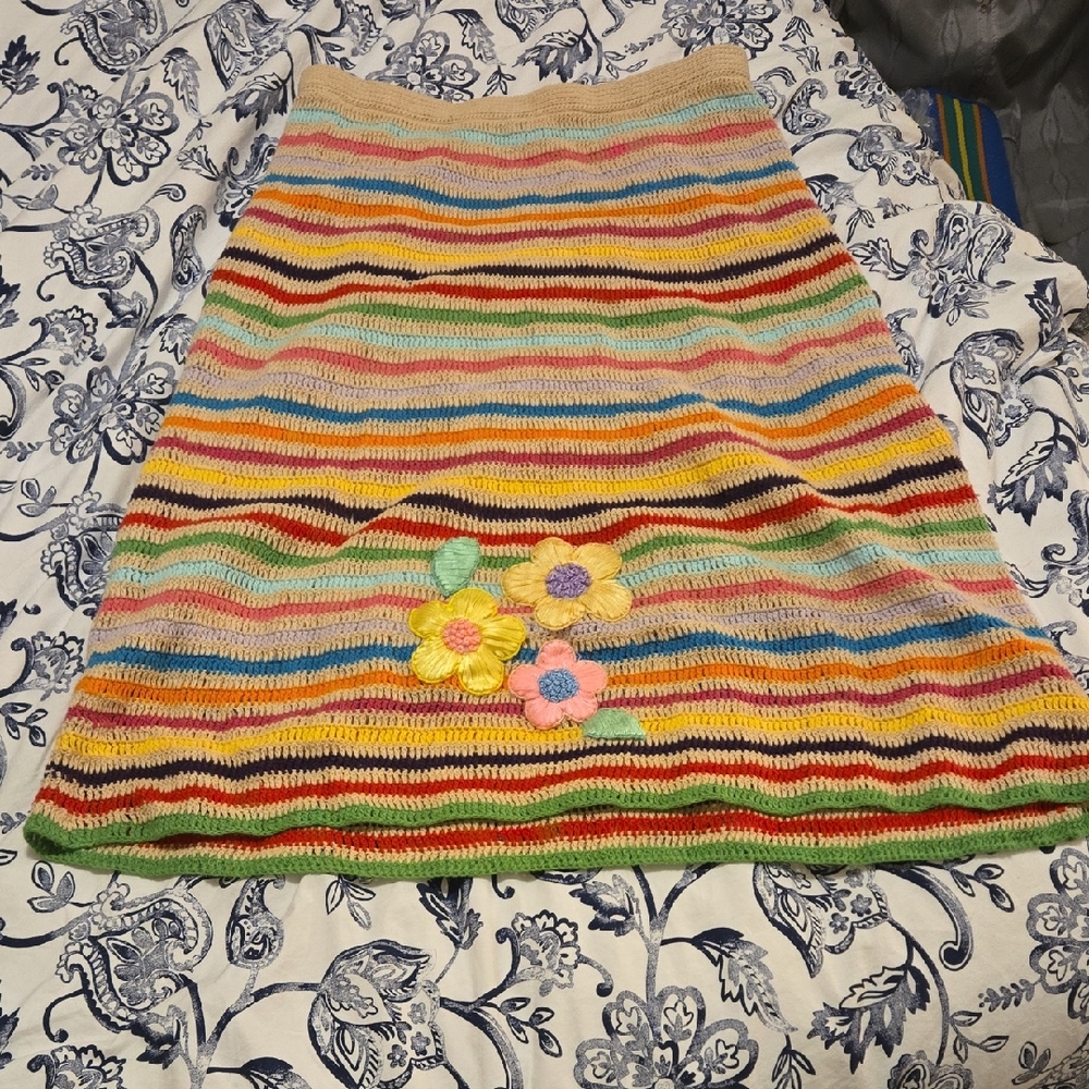 Moda International Multicolor Striped Skirt with Floral Details